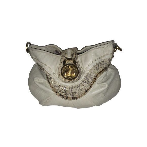 Steven by Steve Madden Hobo Bag Cream Leather Shoulder Bag Turnlock Chain Handle - Picture 1 of 7